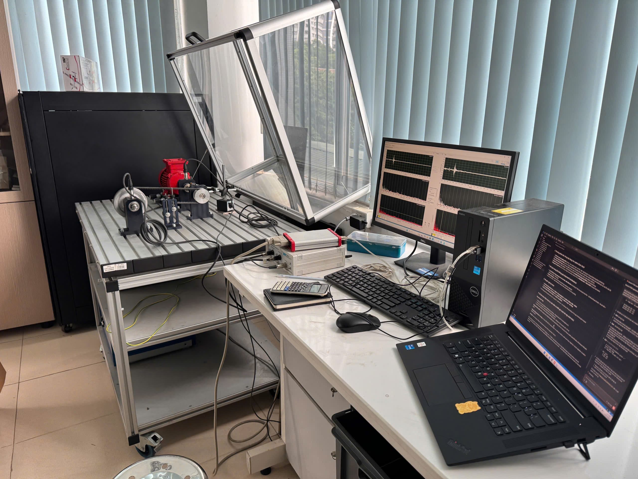 PT500 vibration test rig with sensors and data acquisition at ITD Lab